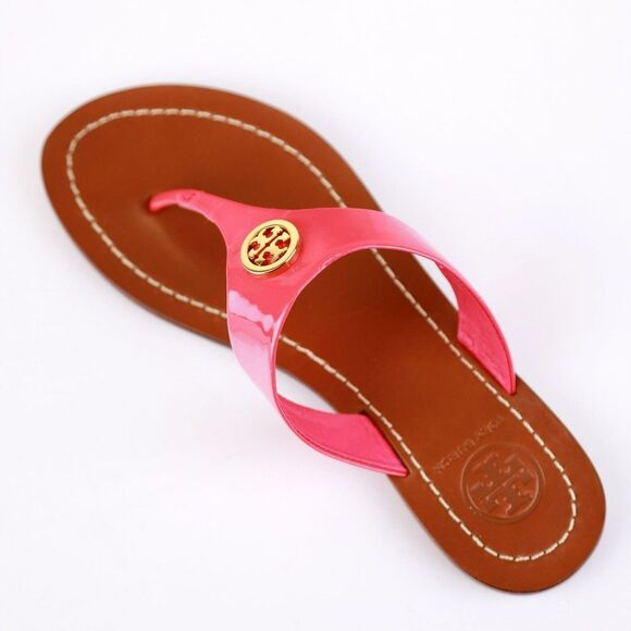 NIB Tory Burch CAMERON Patent Leather Thong Pink 5 - Picture 10 of 11